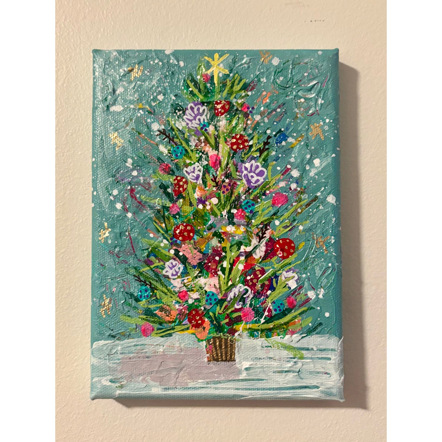 Winter Blue Christmas Tree Painting