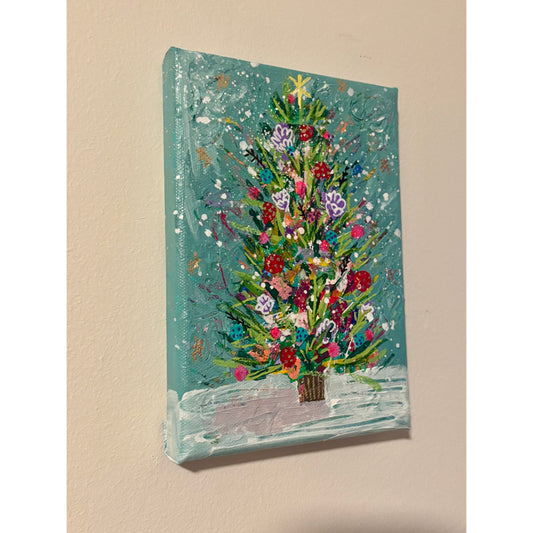 Winter Blue Christmas Tree Painting