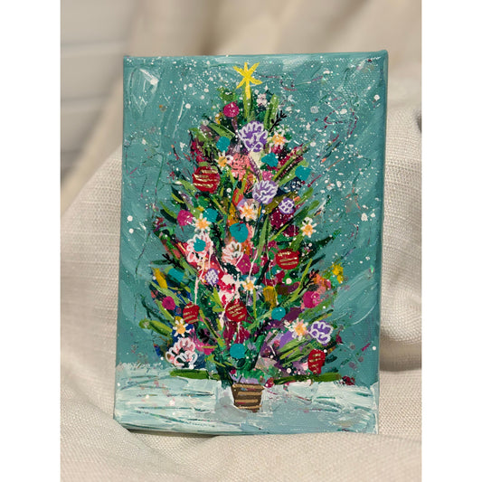 Winter Blue Christmas Tree Painting